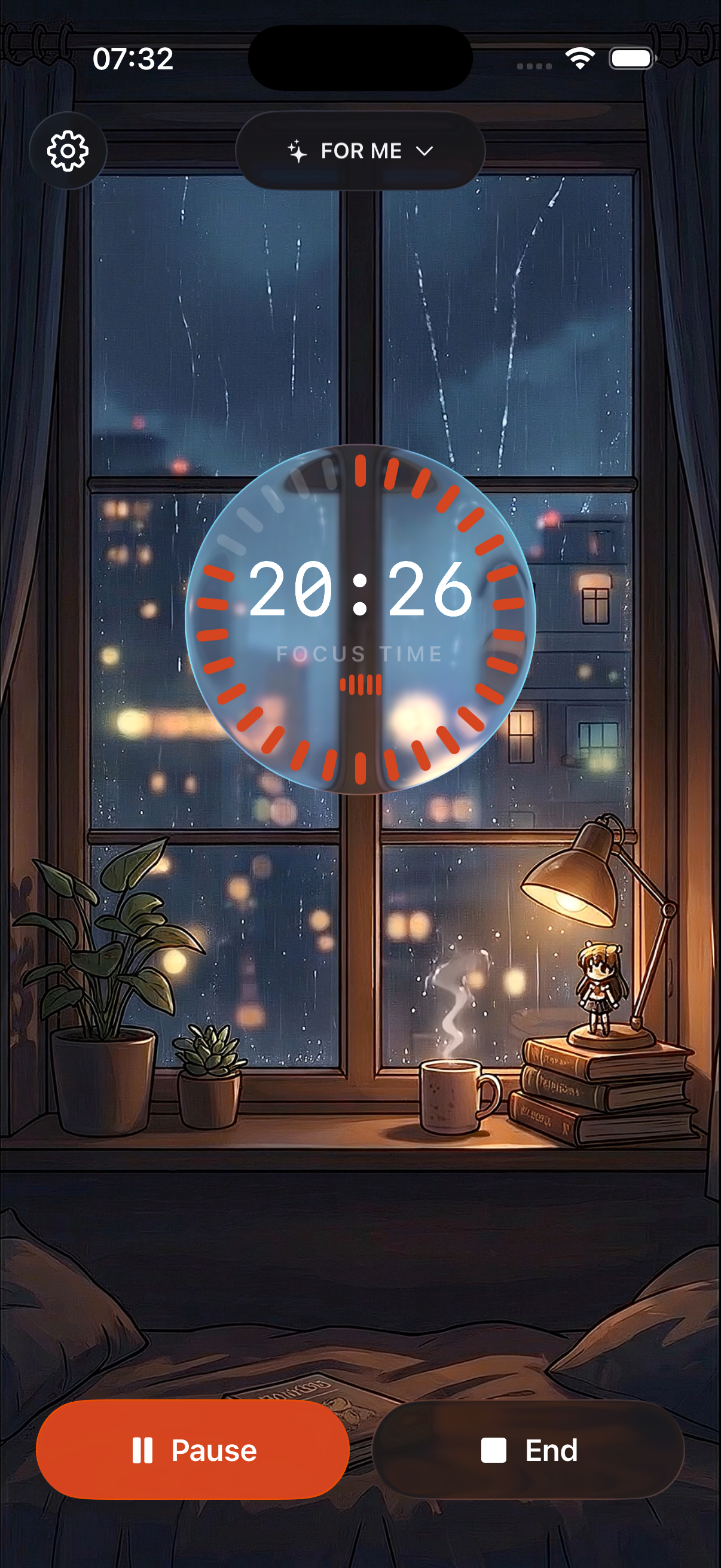 Focus session with countdown timer